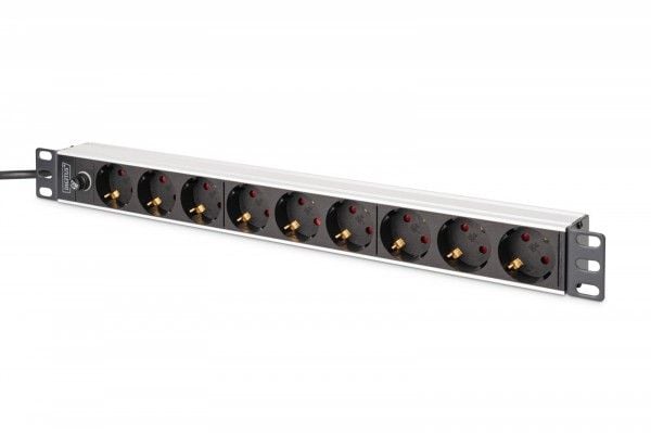 DIGITUS - Flerkoplingslist (kan monteres i rack) - aluminum profile and fuse - AC 250 V - 2500 Wh - inngang: IEC C14 - utgangskontakter: 9 (power C...