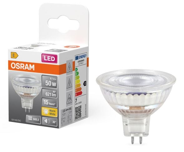 OSRAM LED STAR - LED-pære for søkelys - form: MR16 - GU5.3 - 6.1 W (ekvivalent 50 W) - klasse E - varmt hvitt lys - 2700 K