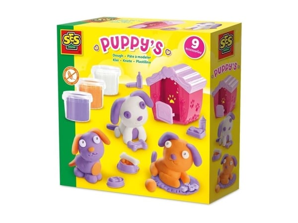 SES Creative Dough - Puppy''s, Modelleringsleire, Flerfarget, Barn, Plastbøtte, Gutt/Jente, 3 farger