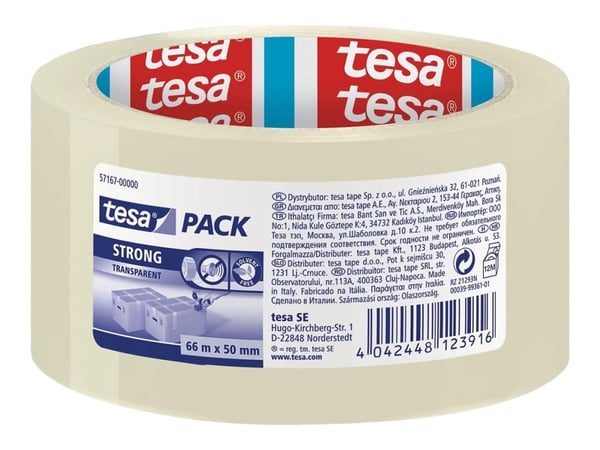 Tesapack Strong - Pakketape - 50 mm x 66 m - biaksialt orientert polypropylen (BOPP) - transparent