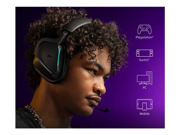 CORSAIR Gaming VOID v2 - Hodesett - full størrelse - Bluetooth / 2,4 GHz radiofrekvens - trådløs - karbon