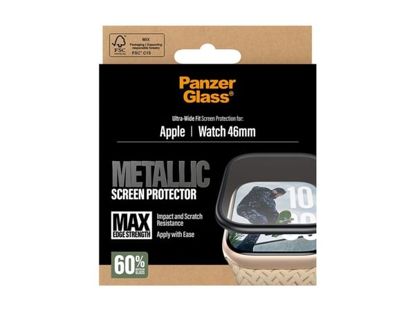 PanzerGlass - Skjermbeskyttelse for smart armbåndsur - metallisk - glass - rammefarge svart - for Apple Watch (46 mm)