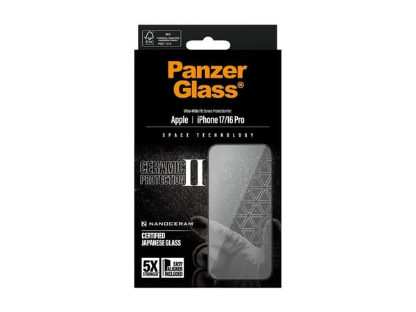 PanzerGlass Ceramic Protection II - Skjermbeskyttelse for mobiltelefon - ultravid passform m. EasyAligner - glass - rammefarge svart - for Apple iP...