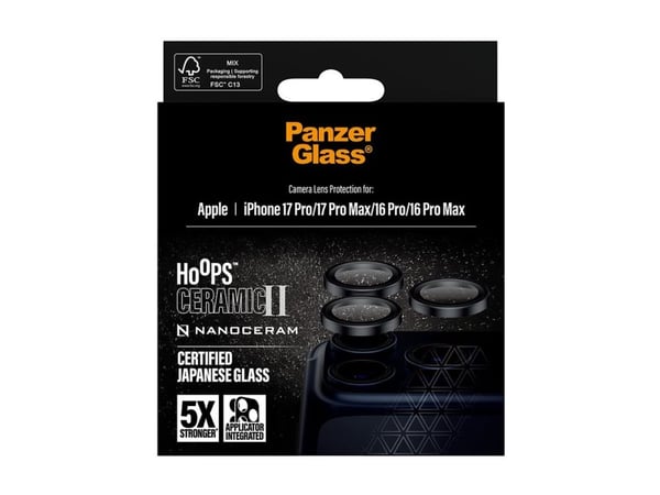 PanzerGlass Hoops Ceramic II - Linsskydd för mobiltelefon - svart - för Apple iPhone 16 Pro, 16 Pro Max, 17 Pro, 17 Pro Max