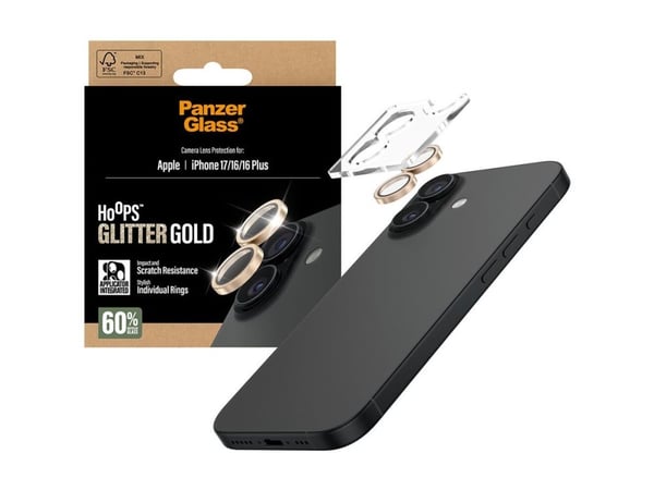 PanzerGlass Hoops - Linsskydd för mobiltelefon - glitterguld - för Apple iPhone 16, 16 Plus, 17