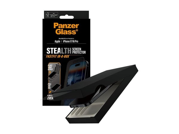 PanzerGlass Stealth - Skjermbeskyttelse for mobiltelefon - ultra-bred passform med FASTFIT IN-A-BOX - glass - rammefarge svart - for Apple iPhone 1...