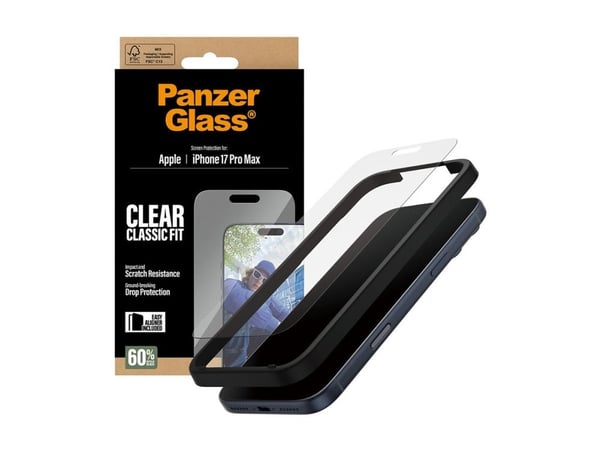 PanzerGlass - Skjermbeskyttelse for mobiltelefon - klassisk passform med EasyAligner - glass - blank - for Apple iPhone 17 Pro Max