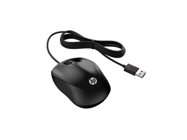 HP Wired Mouse 1000 -hiiri, Molempikätinen, USB A-tyyppi, 1200 DPI, Musta