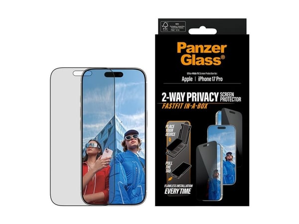 PanzerGlass ® 2-Way Privacy Screen Protector iPhone 17 Pro | Ultra-Wide Fit w. FASTFIT IN-A-BOX, Apple, Apple - iPhone 17 Pro, Asennus kuivana, Naa...