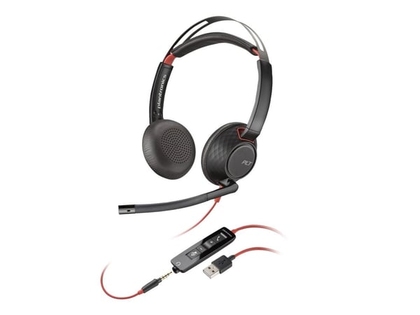HP Poly Blackwire C5220 - Blackwire 5200 series - headset - på örat - kabelansluten - USB-A, 3,5 mm kontakt - svart - Certifierad för Microsoft-tea...