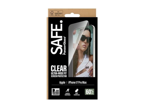 PanzerGlass SAFE. by ® Screen Protector iPhone 17 Pro Max | Ultra-Wide Fit w. EasyAligner, Apple, Apple - iPhone 17 Pro Max, Asennus kuivana, Naarm...