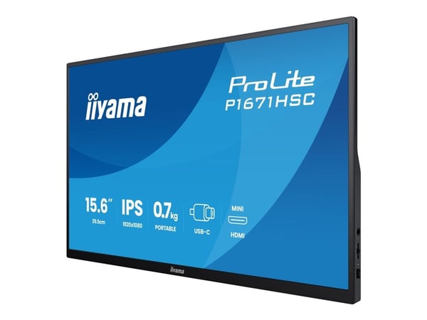 iiyama ProLite P1671HSC-B1 - LED-skjerm - 15.6" - åpen ramme - 1920 x 1080 Full HD (1080p) @ 60 Hz - IPS - 250 cd/m² - 1000:1 - 3 ms - Mini HDMI, U...