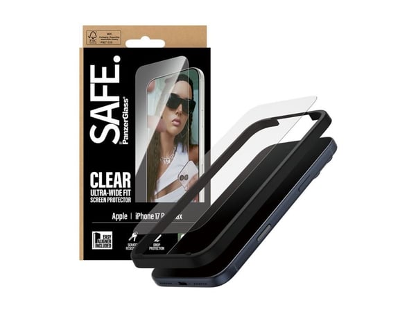 PanzerGlass SAFE. by ® Screen Protector iPhone 17 Pro Max | Ultra-Wide Fit w. EasyAligner, Apple, Apple - iPhone 17 Pro Max, Asennus kuivana, Naarm...