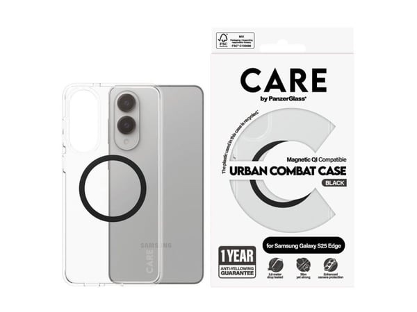 PanzerGlass CARE by ® Flagship Case Transparent Urban Combat m. Sorter Qi-kompatibel Samsung S25 Edge, Deksel, Samsung, Samsung - Galaxy S25 Edge 5...