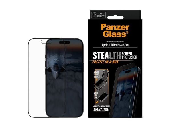 PanzerGlass Stealth - Skjermbeskyttelse for mobiltelefon - ultra-bred passform med FASTFIT IN-A-BOX - glass - rammefarge svart - for Apple iPhone 1...