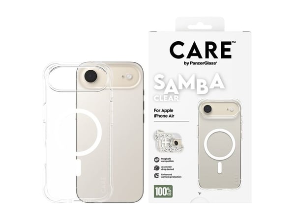 CARE by PanzerGlass Samba - Baksidedeksel for mobiltelefon - MagSafe-samsvar - termoplast-polyuretan (TPU) - gjennomsiktig med hvit - for Apple iPh...