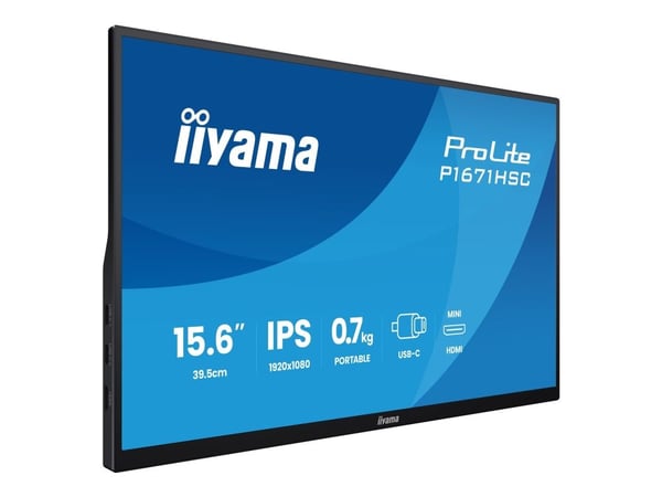 iiyama ProLite P1671HSC-B1 - LED-skjerm - 15.6" - åpen ramme - 1920 x 1080 Full HD (1080p) @ 60 Hz - IPS - 250 cd/m² - 1000:1 - 3 ms - Mini HDMI, U...