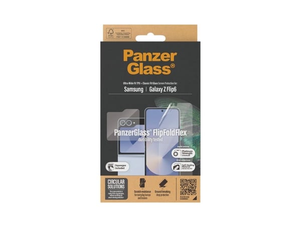 PanzerGlass - Skjermbeskyttelse for mobiltelefon - klassisk passform + ultra-bred passform - for Samsung Galaxy Z Flip6