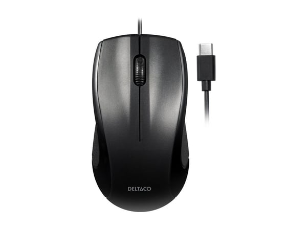 Deltaco MS-711-C, Molempikätinen, Optinen, USB Type-C, 1200 DPI, musta