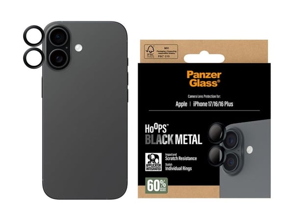 PanzerGlass ® Hoops® Camera Lens Protector Black iPhone 17 | iPhone 16 | 16 Plus, Apple, Apple - iPhone 17, Apple - iPhone 16, Apple - iPhone 16 Pl...
