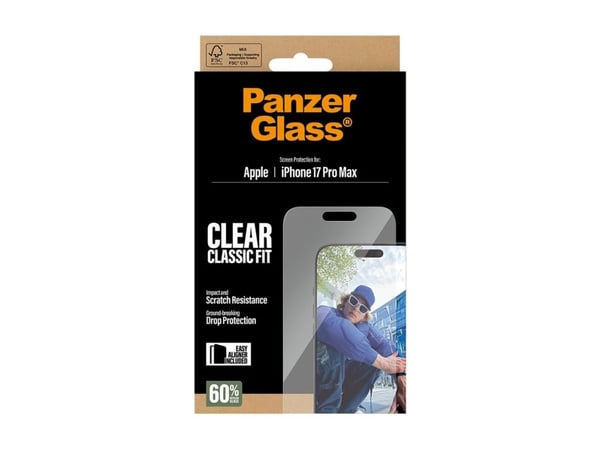 PanzerGlass - Skjermbeskyttelse for mobiltelefon - klassisk passform med EasyAligner - glass - blank - for Apple iPhone 17 Pro Max