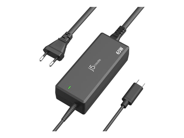 j5create - Strömadapter - 65 Watt - 3.25 A - PD (24 pin USB-C) - svart