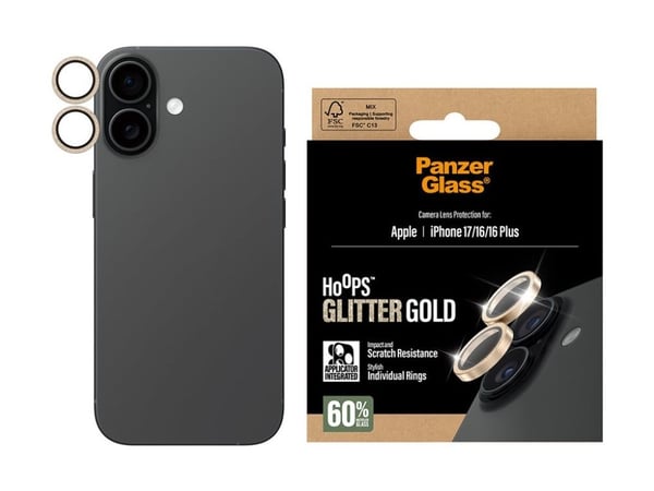 PanzerGlass Hoops - Linsskydd för mobiltelefon - glitterguld - för Apple iPhone 16, 16 Plus, 17
