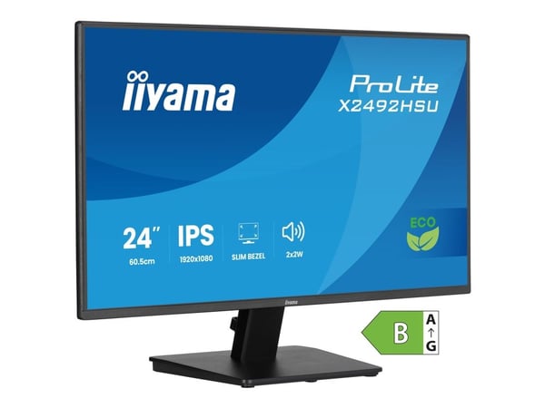iiyama ProLite X2492HSU-B1 - LED-skjerm - 24" - 1920 x 1080 Full HD (1080p) @ 120 Hz - IPS - 300 cd/m² - 1500:1 - 3 ms - HDMI, DisplayPort - høytta...