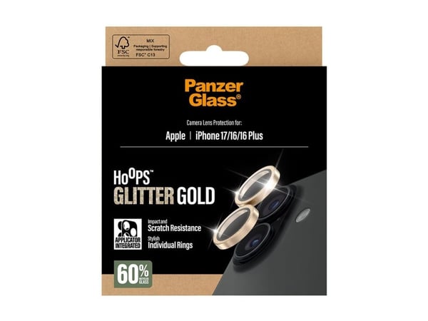 PanzerGlass Hoops - Linsskydd för mobiltelefon - glitterguld - för Apple iPhone 16, 16 Plus, 17