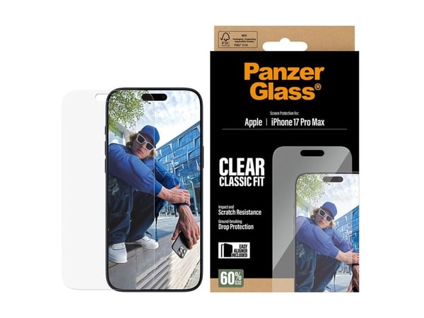 PanzerGlass - Skjermbeskyttelse for mobiltelefon - klassisk passform med EasyAligner - glass - blank - for Apple iPhone 17 Pro Max
