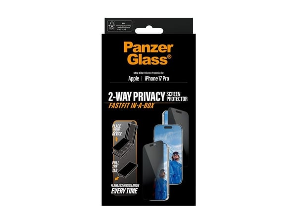 PanzerGlass ® 2-Way Privacy Screen Protector iPhone 17 Pro | Ultra-Wide Fit w. FASTFIT IN-A-BOX, Apple, Apple - iPhone 17 Pro, Asennus kuivana, Naa...