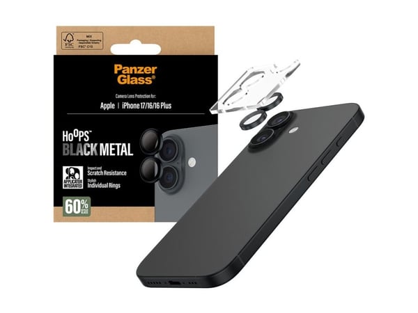 PanzerGlass ® Hoops® Camera Lens Protector Black iPhone 17 | iPhone 16 | 16 Plus, Apple, Apple - iPhone 17, Apple - iPhone 16, Apple - iPhone 16 Pl...