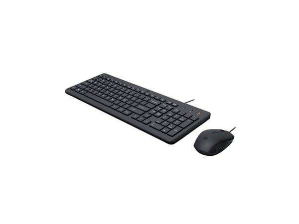 HP 150 -langallinen hiiri ja näppäimistö, Täysikokoinen (100 %), USB, Kalvokytkin, QWERTY, Musta, Sisältää hiiren