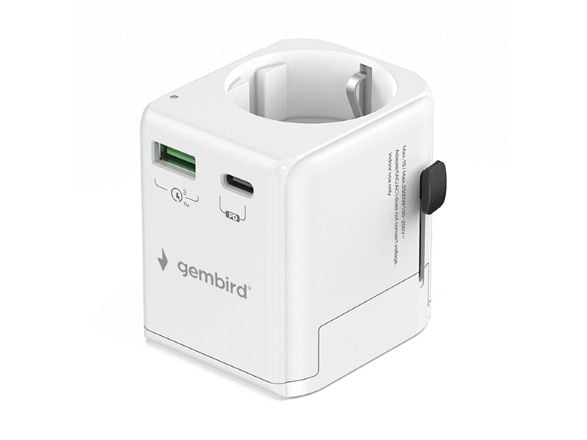 GEMBIRD Universal maadoitettu matkasovitin 20W valkoinen