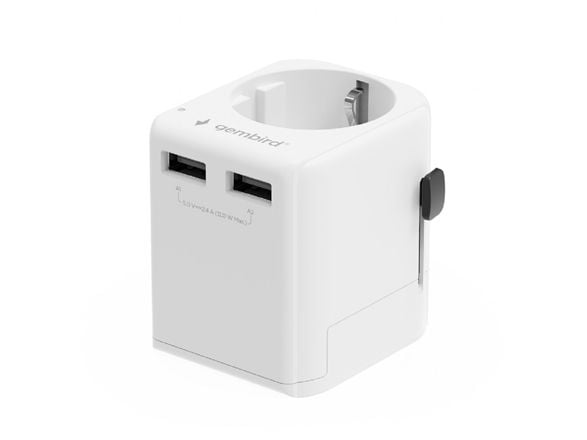 Gembird - Verkkoliitäntäsovitin USB-laturisovittimella - B-tyyppi, G-tyyppi, I-tyyppi (P) USB:hen, F-tyyppi, E-tyyppi, C-tyyppi (R) - AC 100-250 V ...