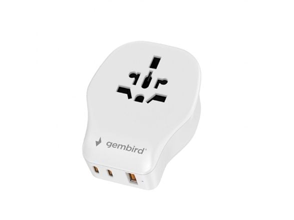 Gembird - Strömkontaktadapter med USB-laddningsadapter - typ B, Typ F, Typ G, Typ I (P) till USB-C, USB, Typ A, typ B, Typ C, Typ E, Typ F, Typ G, ...