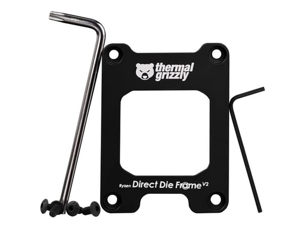 Thermal Grizzly Direct Die Frame V2, Brakett, Aluminium, Sort, Sokkel AM5, AMD Ryzen 7000 Series, 53 mm