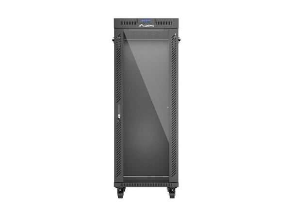Lanberg FF01 series - Rack skap - 600 x 1000, flat pack, with glass door, LCD - med LCD-skjerm, termostat, 6 kjølevifter - fritt stående, står på g...