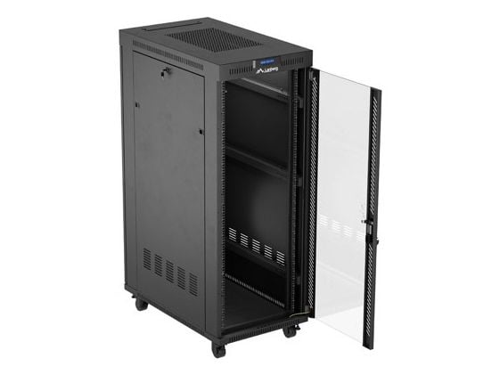 Lanberg FF01 series - Rack skap - 600 x 1000, flat pack, with glass door, LCD - med LCD-skjerm, termostat, 6 kjølevifter - fritt stående, står på g...