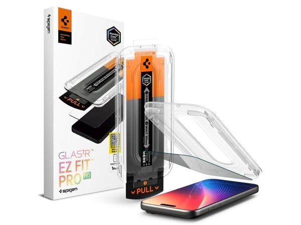 Spigen Glas.tR EZ Fit Pro HD, Apple, iPhone 17 Pro / iPhone 17 / iPhone 16 Pro, Støvresistent, Ripebestandig, Sort, 1 stykker