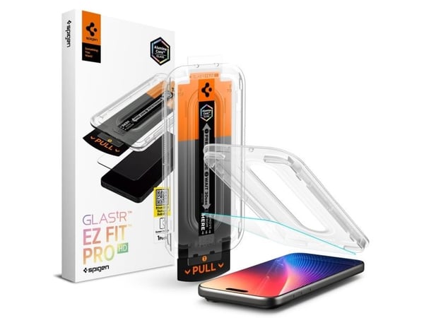 Spigen Glas.tR EZ Fit Pro HD, Apple, iPhone 17 Pro / iPhone 17 / iPhone 16 Pro, Dammresistent, Reptålig, Transparent, 1 styck
