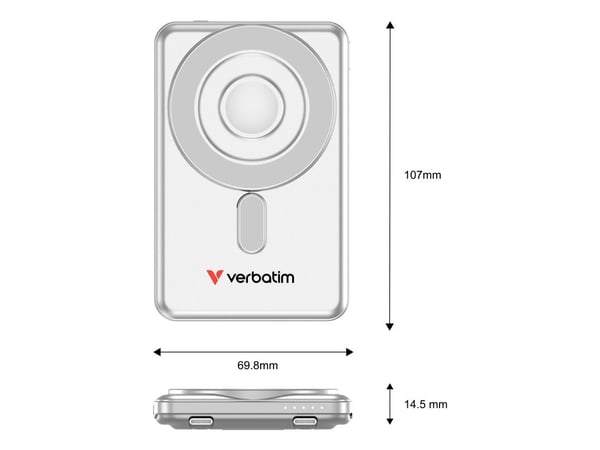 Verbatim Charge 'n' Go - Trådløs nødlader - magnetisk, to kabler - 5000 mAh - 20 watt - 2.4 A - PD 3.0, Fast Charge - 2 utgangskontakter (USB-C) - ...
