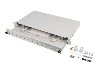 FIBERSTATT 12XSC SIMPLEX / 12XLC DUPLEX RACK 19" 1U GRÅ + TILBEHØR