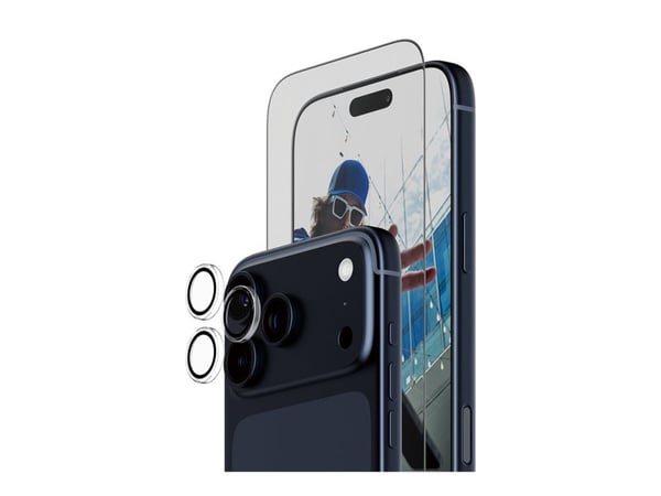 PanzerGlass - 2-in-1 Essentials Bundle - skjerm- / linsebeskytterkit for mobiltelefon - glass - rammefarge svart - for Apple iPhone 17 Pro Max