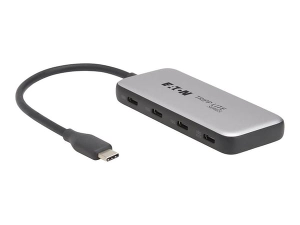 Eaton Tripp Lite series 4-Port USB-C Hub, USB 3.2 Gen 2 (10 Gbps), 4x USB-C Ports, 100W PD Charging, Thunderbolt 3 Compatible, Gray - Hub - 4 x USB...