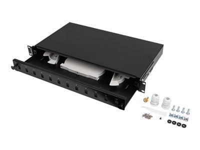 FIBERSTATT 12XSC SIMPLEX / 12XLC DUPLEX RACK 19" 1U SVART + TILBEHØR