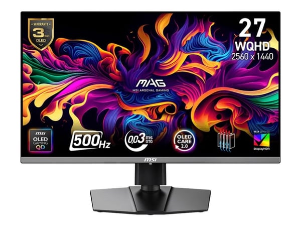 MSI MAG 272QP QD-OLED X50 - OLED-skjerm - gaming - 27" (26.5" synlig) - 2560 x 1440 WQHD @ 500 Hz - 1000 cd/m² - 1500000:1 - DisplayHDR 500 True Bl...