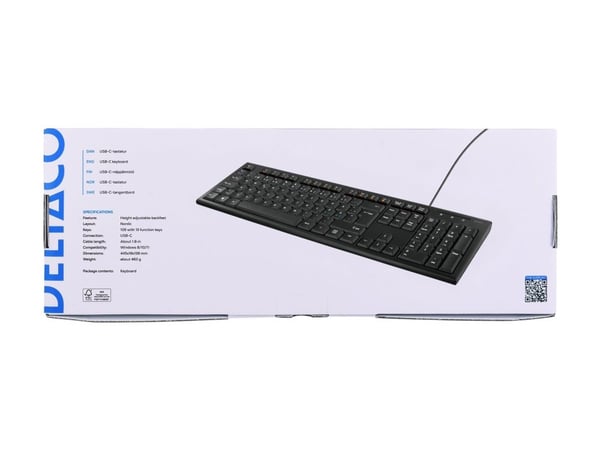 DELTACO TB-626-C - Tastatur - full size - USB - QWERTY - Nordisk - svart