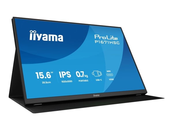 iiyama ProLite P1671HSC-B1 - LED-skjerm - 15.6" - åpen ramme - 1920 x 1080 Full HD (1080p) @ 60 Hz - IPS - 250 cd/m² - 1000:1 - 3 ms - Mini HDMI, U...