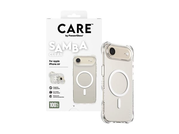 PanzerGlass CARE™ by ® Samba Case Transparent w. White MagSafe iPhone Air, Suojus, Apple, Apple - iPhone Air, Läpinäkyvä